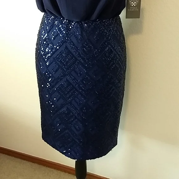 Vince Camuto Navy Blue Sequin Dress (Perfect cocktail attire) - Picture 3 of 13